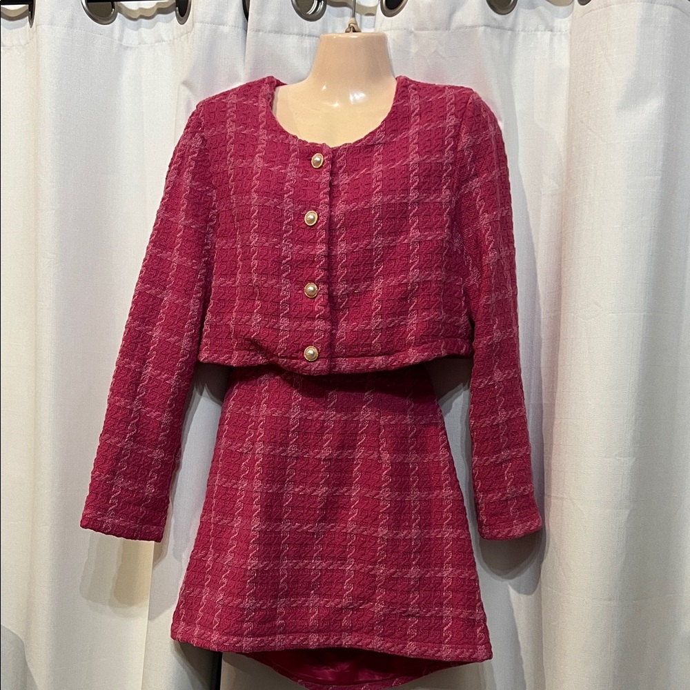 Stylish Pink Women's Jacket & Skirt Set
